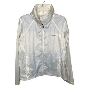 Columbia Windbreaker Hooded Jacket Womens Size XL White Long Sleeve Full Zip NEW